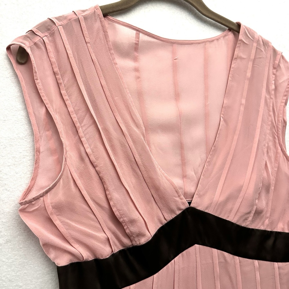 Vintage Y2K BCBG Large L Babydoll 100% Silk Chiffon Petal Pink Chocolate Brown - Picture 4 of 15